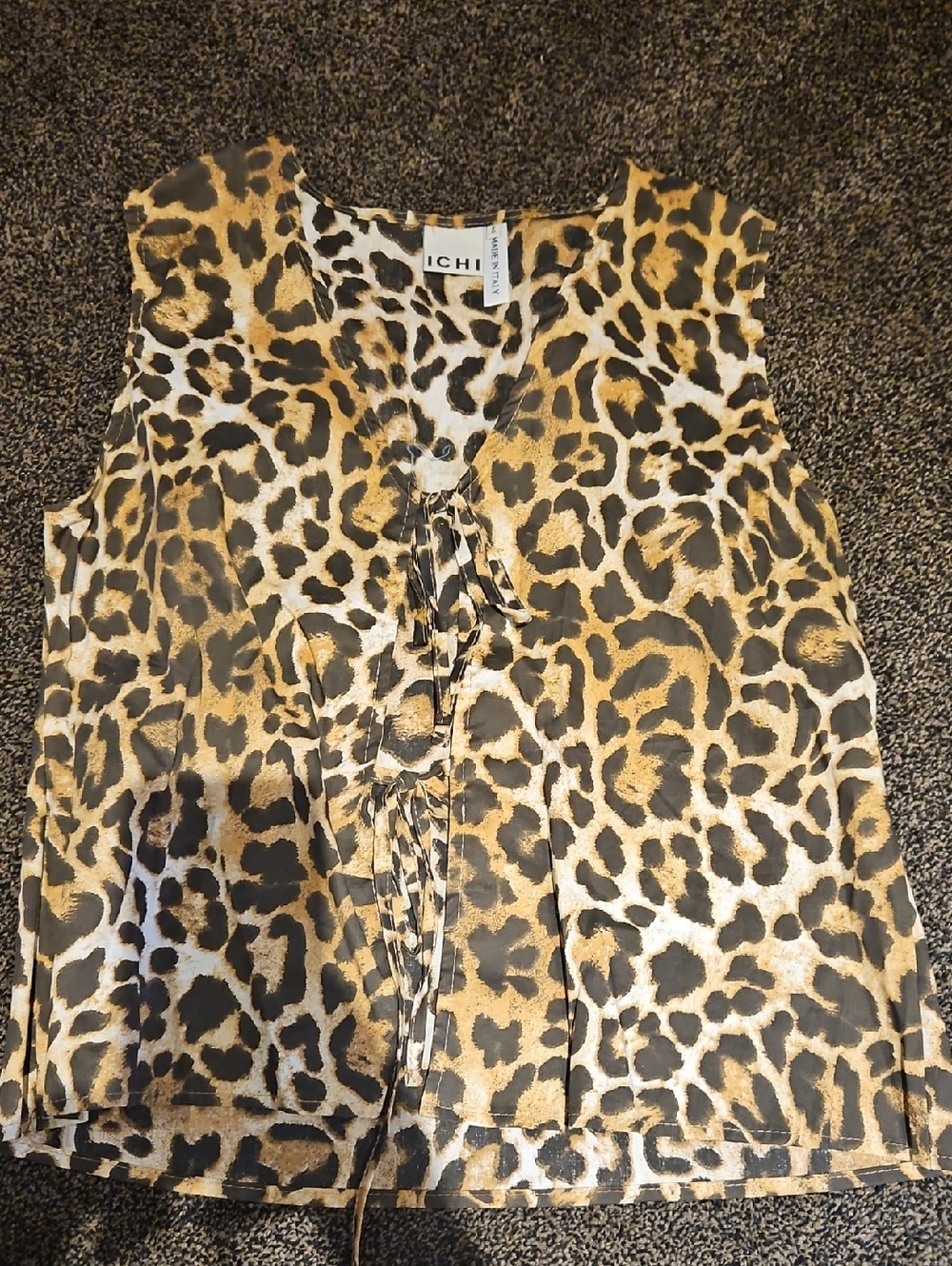 ICHI Leopard Print Sleeveless Open Tie Blouse  - Gold & Black
